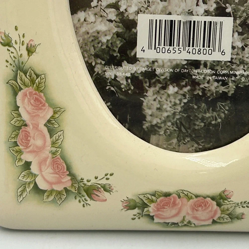 Victorian Picture Frame Pink Roses Rose Bud Floral Porcelain Oval Shaped 5